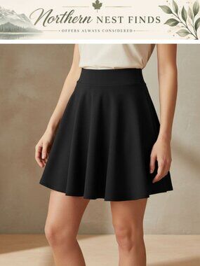 Stretchy Flared Mini Skater Skirt A-Line High Rise Casual